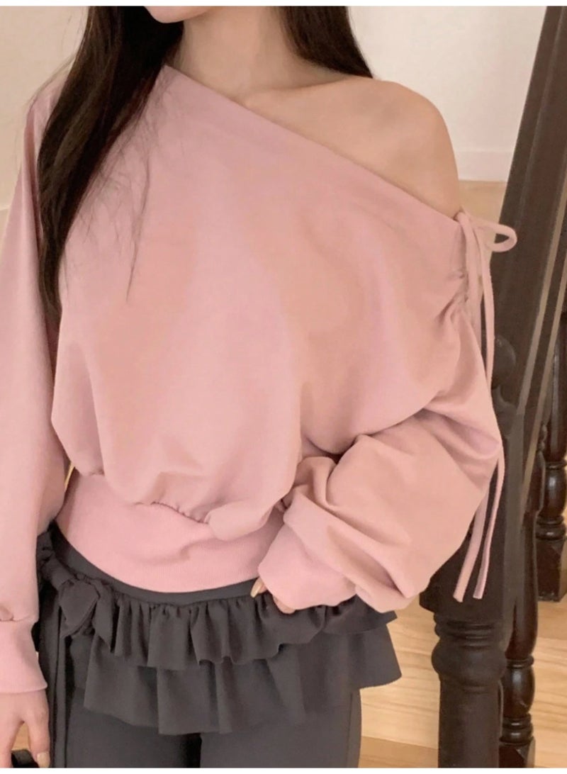 DAZY Cute Cold-Shoulder Long Sleeve Sweatshirt, Casual Loose Fit Women Pullover For Autumn/Winter - Image 3